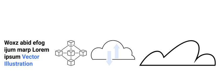blockchain network with cloud upload and simple vector image