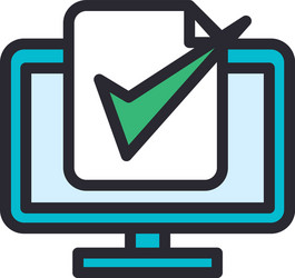 check mark on document in front computer line vector image