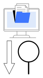 digital file management with folder magnifying vector image