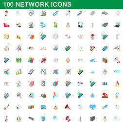 100 network icons set cartoon style vector