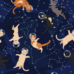 Seamless pattern with celestial cats in space Vector Image