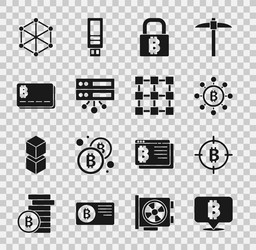 set bitcoin the target blockchain technology vector image