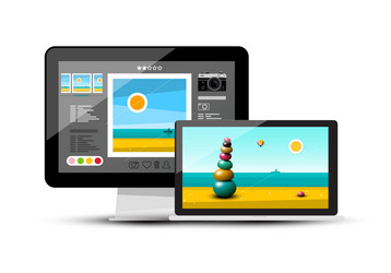 3d realistic pc computer and notebook - laptop vector image