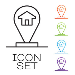 Black line map pointer with house icon isolated vector