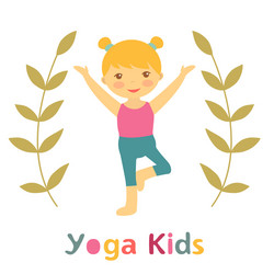 cute yoga kids card with little girl doing vector