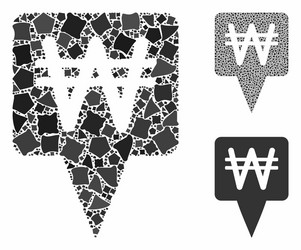 korean won map pointer composition icon bumpy vector image