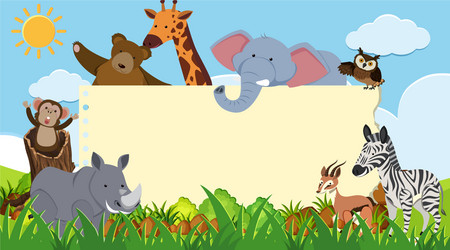 Empty banner with various wild animals Royalty Free Vector