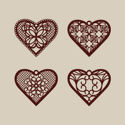 Set stencil lacy hearts with openwork pattern vector