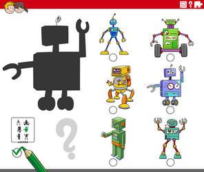 Shadow task with cartoon robots characters vector