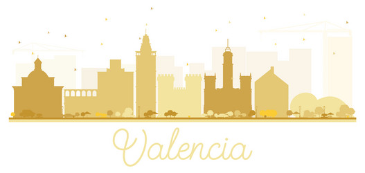 valencia city skyline golden silhouette vector