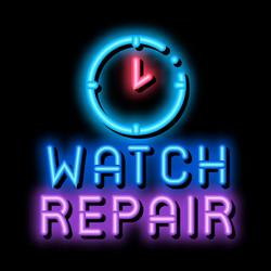 Watch repair logo neon glow icon vector