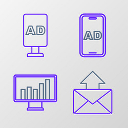 set line mail and e-mail monitor with graph chart vector image