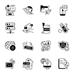 set of networking sketchy icons vector image