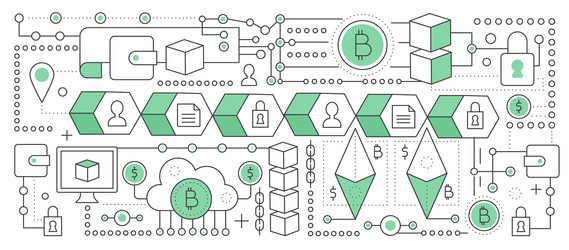 bitcoin cryptocurrency and blockchain technology vector image
