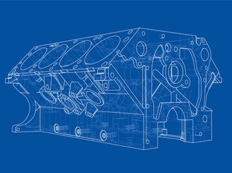 engine block sketch rendering of 3d vector image