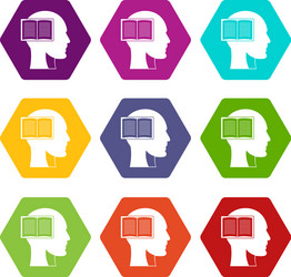 head with open book icon set color hexahedron vector image