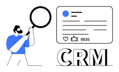 man examining crm user profile with magnifying vector image
