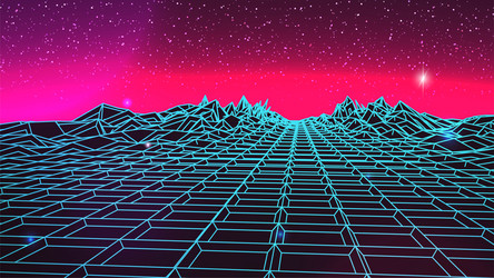 Synthwave background retrowave backdrop wireframe vector