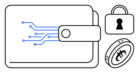 digital wallet with circuit lines cryptocurrency vector image