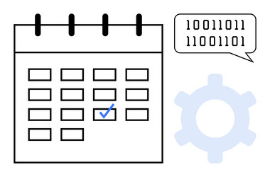 calendar with binary code and gear representing vector image