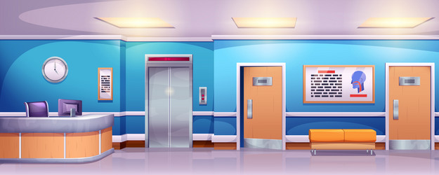 cartoon hospital corridor interior with reception vector