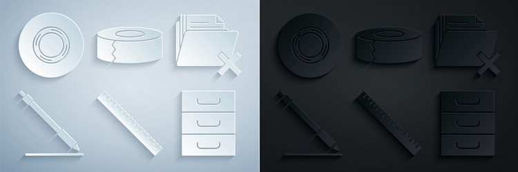 set ruler delete folder pen line drawer vector image