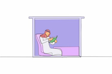 Continuous one line drawing arab man sitting Vector Image