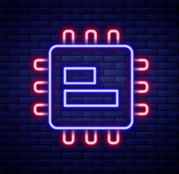 Glowing neon line computer processor vector