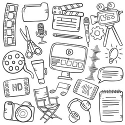 Video editing concept doodle hand drawn set vector