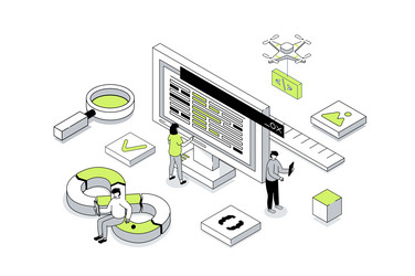 devops 3d isometric concept in outline isometry vector image