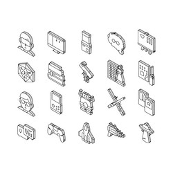 Geek nerd and gamer collection isometric icons vector