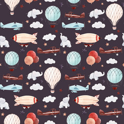 watercolor aircraft baby pattern vector