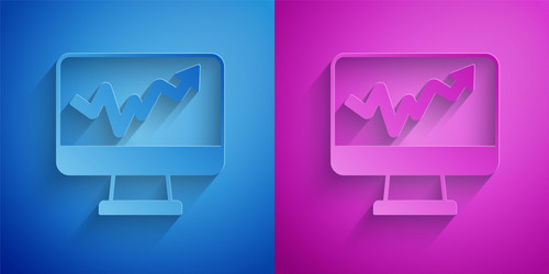 paper cut computer monitor with graph chart icon vector image