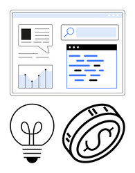 digital interface with graphs and text lightbulb vector image