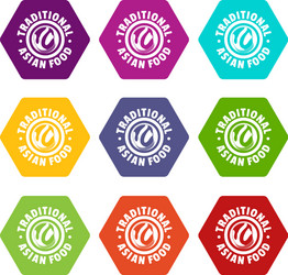 Lunch asian food icons set 9 vector