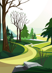 spring forest with different trees vector