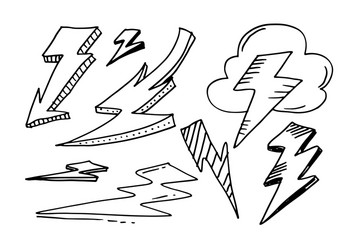 hand drawn doodle lightning bolt signswarning vector