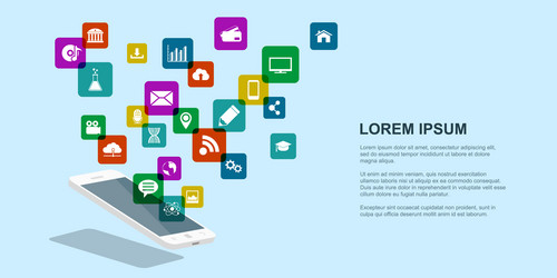 Mobile apps concept with media icons Royalty Free Vector