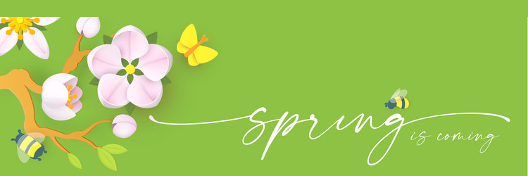 spring background with soft flowers bees vector