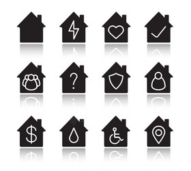 Houses drop shadow black glyph icons set vector