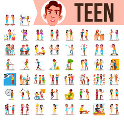 Teen set lifestyle teenager situations vector