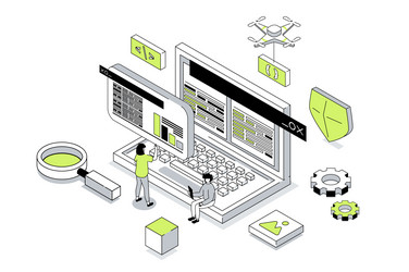programming 3d isometric concept in outline vector image