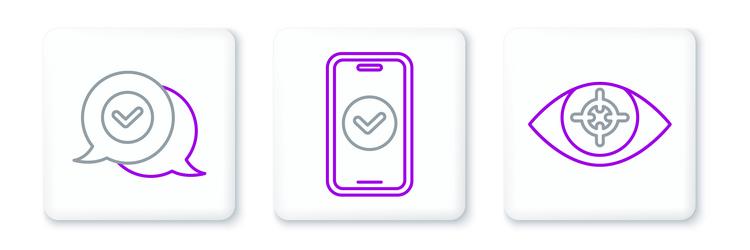 set line eye scan check mark in speech bubble vector image