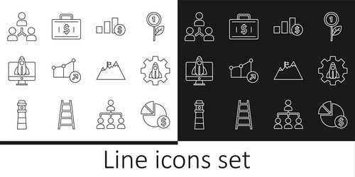 Set line pie chart and dollar startup project vector