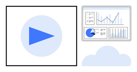 play button with data dashboard highlighting vector image
