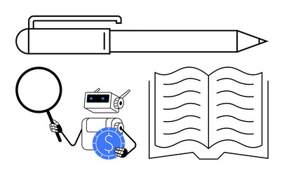 robot analyzing data with magnifying glass open vector image