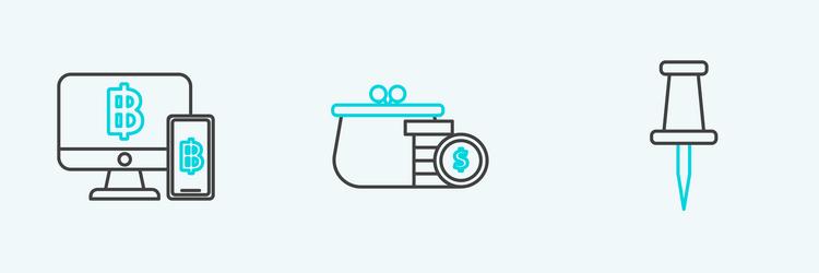 set line push pin computer monitor with mobile vector image