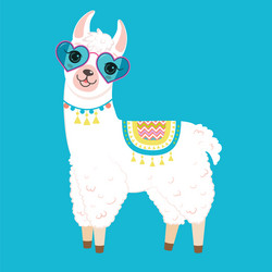Adorable Llama in Heart Sunglasses Vector Image