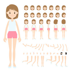 Flat cartoon girl with parts body vector