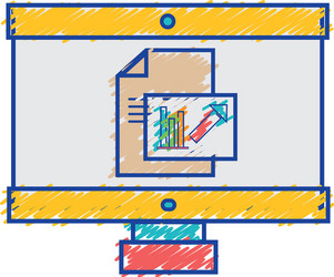 computer with company document and statistics vector